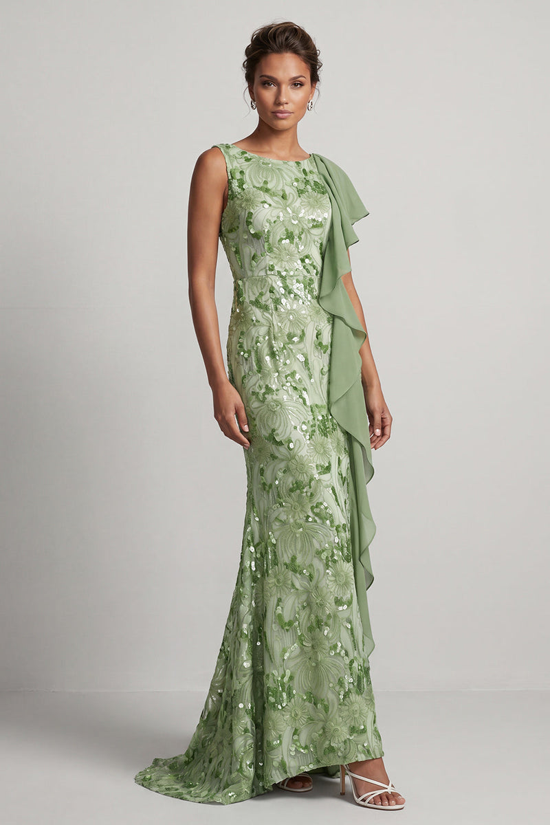 Load image into Gallery viewer, Sparkly Floral Champagne Sequin Mermaid Ruffled Long Mother of the Bride Dress