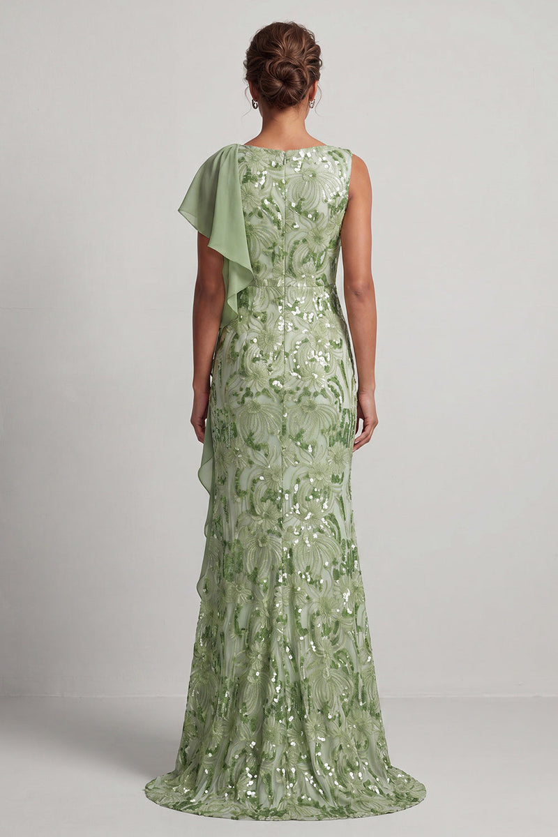 Load image into Gallery viewer, Sparkly Floral Champagne Sequin Mermaid Ruffled Long Mother of the Bride Dress