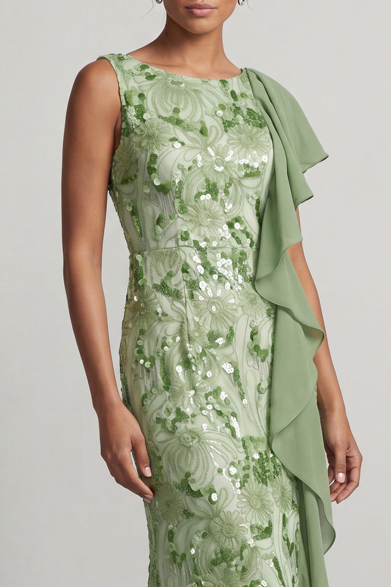 Load image into Gallery viewer, Sparkly Floral Champagne Sequin Mermaid Ruffled Long Mother of the Bride Dress