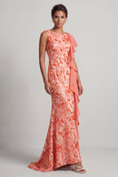 Load image into Gallery viewer, Sparkly Floral Champagne Sequin Mermaid Ruffled Long Mother of the Bride Dress