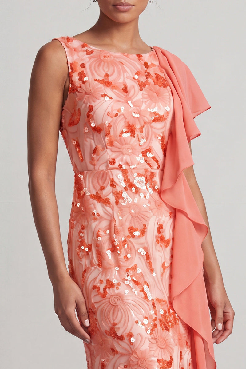Load image into Gallery viewer, Sparkly Floral Champagne Sequin Mermaid Ruffled Long Mother of the Bride Dress