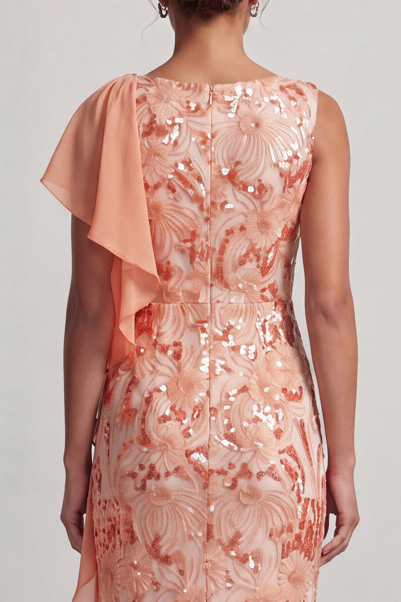 Load image into Gallery viewer, Sparkly Floral Champagne Sequin Mermaid Ruffled Long Mother of the Bride Dress