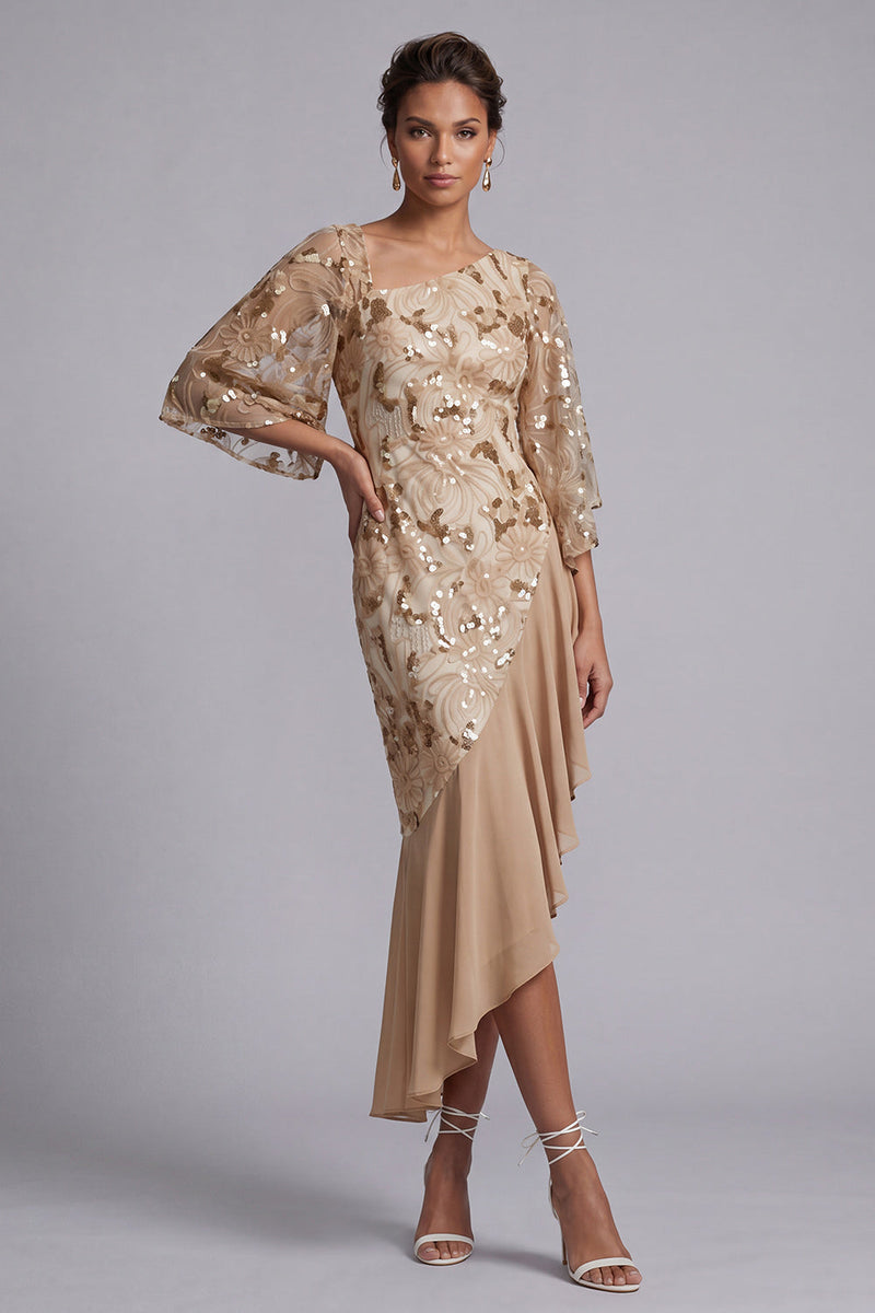 Load image into Gallery viewer, Green Floral Sparkly Sequin Mermaid Asymmetrical Mother of the Bride Dress
