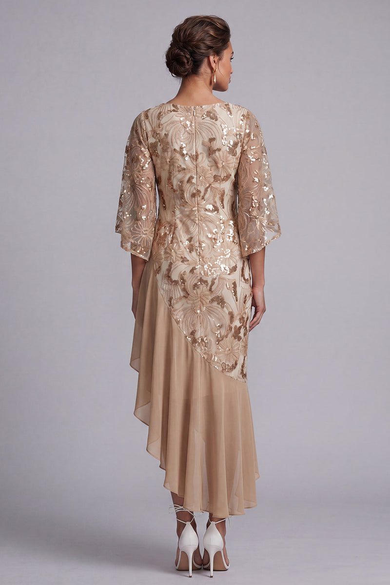 Load image into Gallery viewer, Green Floral Sparkly Sequin Mermaid Asymmetrical Mother of the Bride Dress