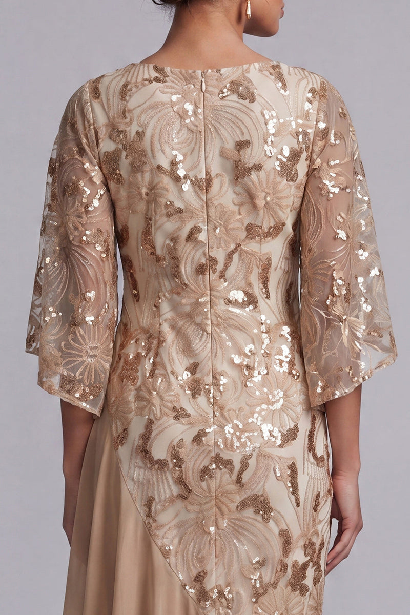 Load image into Gallery viewer, Green Floral Sparkly Sequin Mermaid Asymmetrical Mother of the Bride Dress