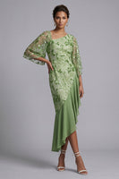 Load image into Gallery viewer, Green Floral Sparkly Sequin Mermaid Asymmetrical Mother of the Bride Dress