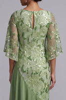 Load image into Gallery viewer, Green Floral Sparkly Sequin Mermaid Asymmetrical Mother of the Bride Dress