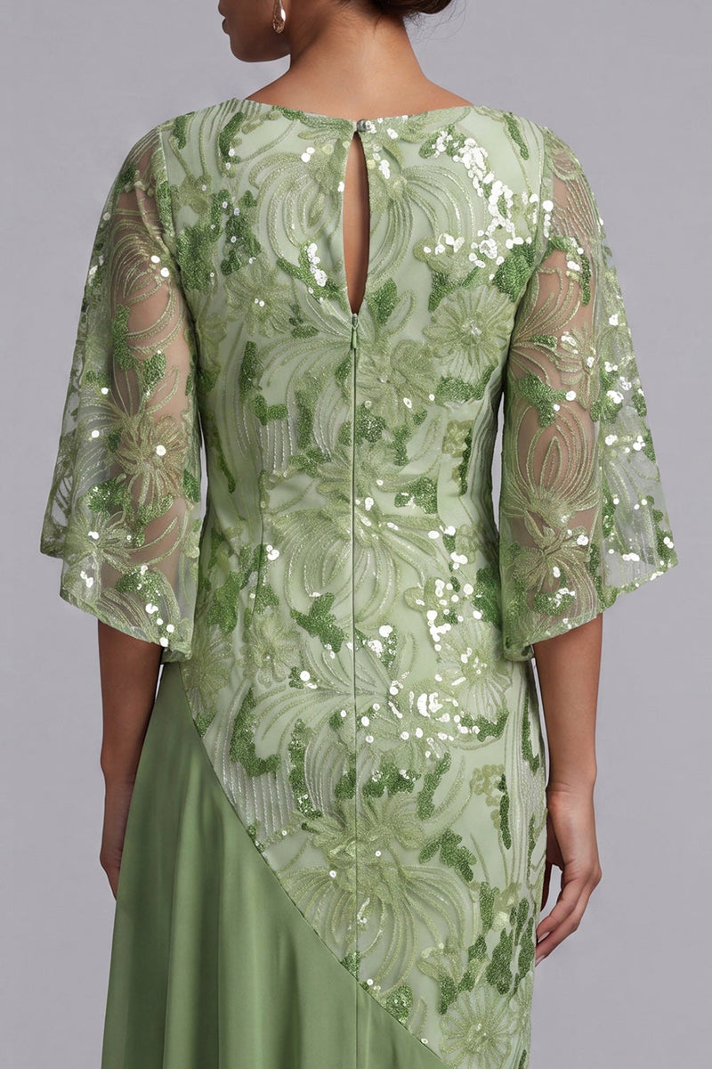 Load image into Gallery viewer, Green Floral Sparkly Sequin Mermaid Asymmetrical Mother of the Bride Dress