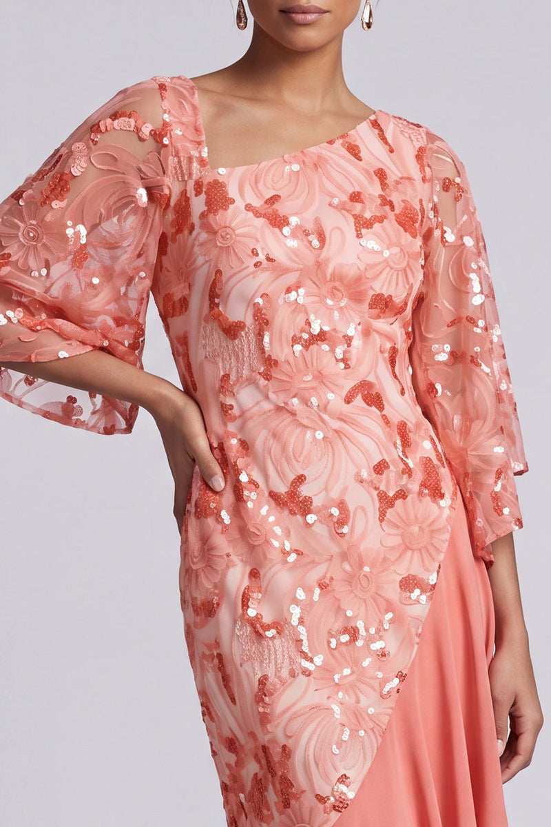 Load image into Gallery viewer, Green Floral Sparkly Sequin Mermaid Asymmetrical Mother of the Bride Dress