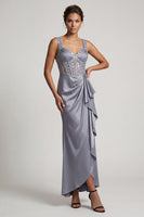 Load image into Gallery viewer, Sparkly Grey Blue Corset Ruffled Mermaid Long Mother of the Bride Dress