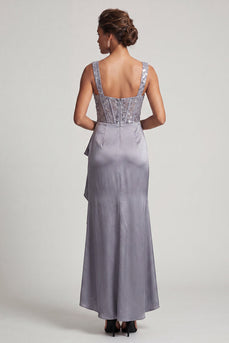 Sparkly Grey Blue Corset Ruffled Mermaid Long Mother of the Bride Dress