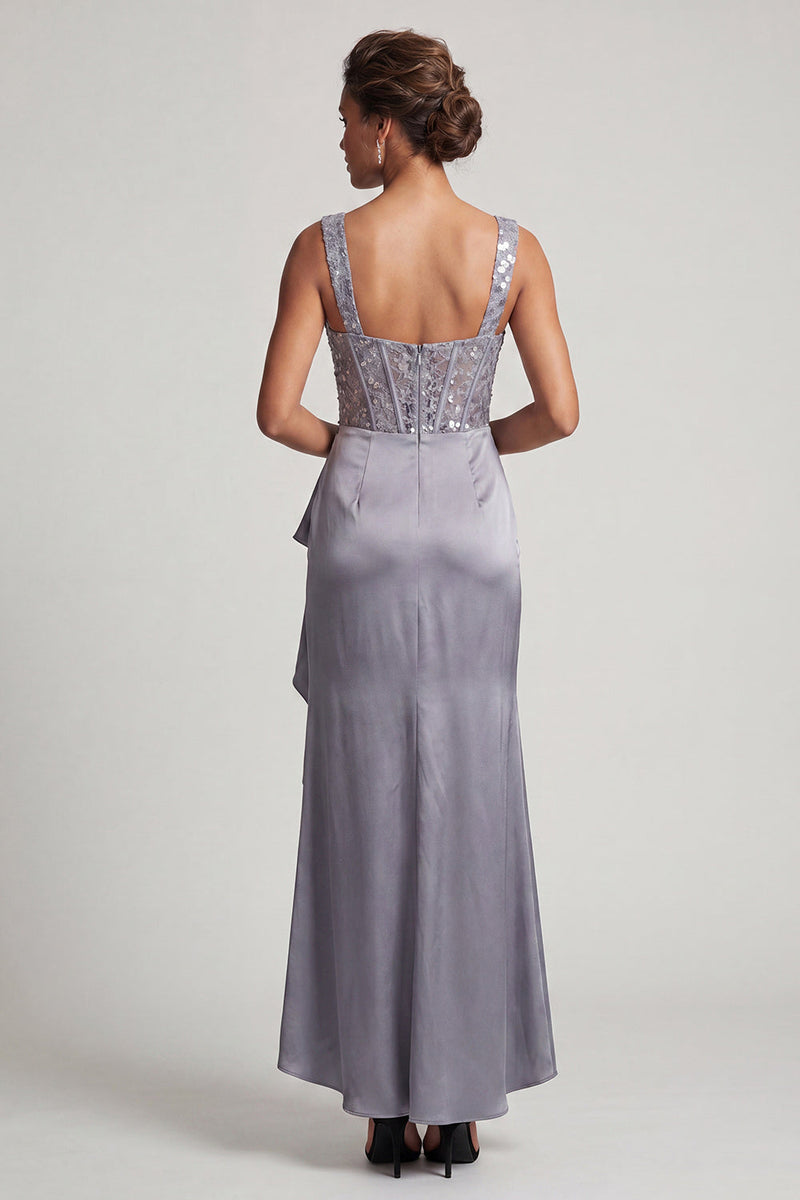 Load image into Gallery viewer, Sparkly Grey Blue Corset Ruffled Mermaid Long Mother of the Bride Dress