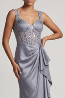 Load image into Gallery viewer, Sparkly Grey Blue Corset Ruffled Mermaid Long Mother of the Bride Dress