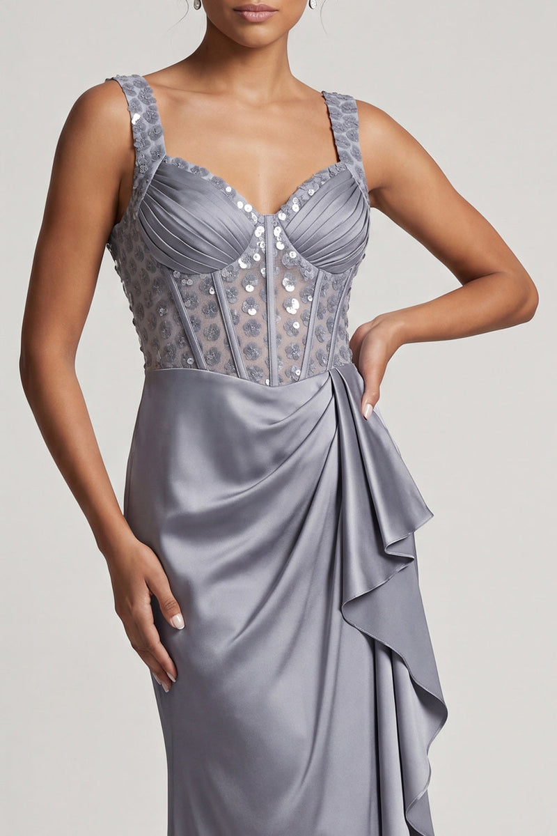 Load image into Gallery viewer, Sparkly Grey Blue Corset Ruffled Mermaid Long Mother of the Bride Dress