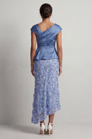 Load image into Gallery viewer, Sparkly Floral Blue Ruched Beaded Mermaid Long Mother of the Bride Dress