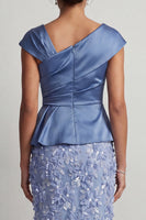 Load image into Gallery viewer, Sparkly Floral Blue Ruched Beaded Mermaid Long Mother of the Bride Dress