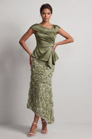 Load image into Gallery viewer, Sparkly Floral Blue Ruched Beaded Mermaid Long Mother of the Bride Dress