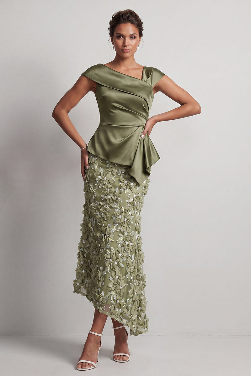 Load image into Gallery viewer, Sparkly Floral Blue Ruched Beaded Mermaid Long Mother of the Bride Dress