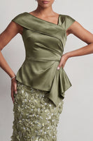 Load image into Gallery viewer, Sparkly Floral Blue Ruched Beaded Mermaid Long Mother of the Bride Dress