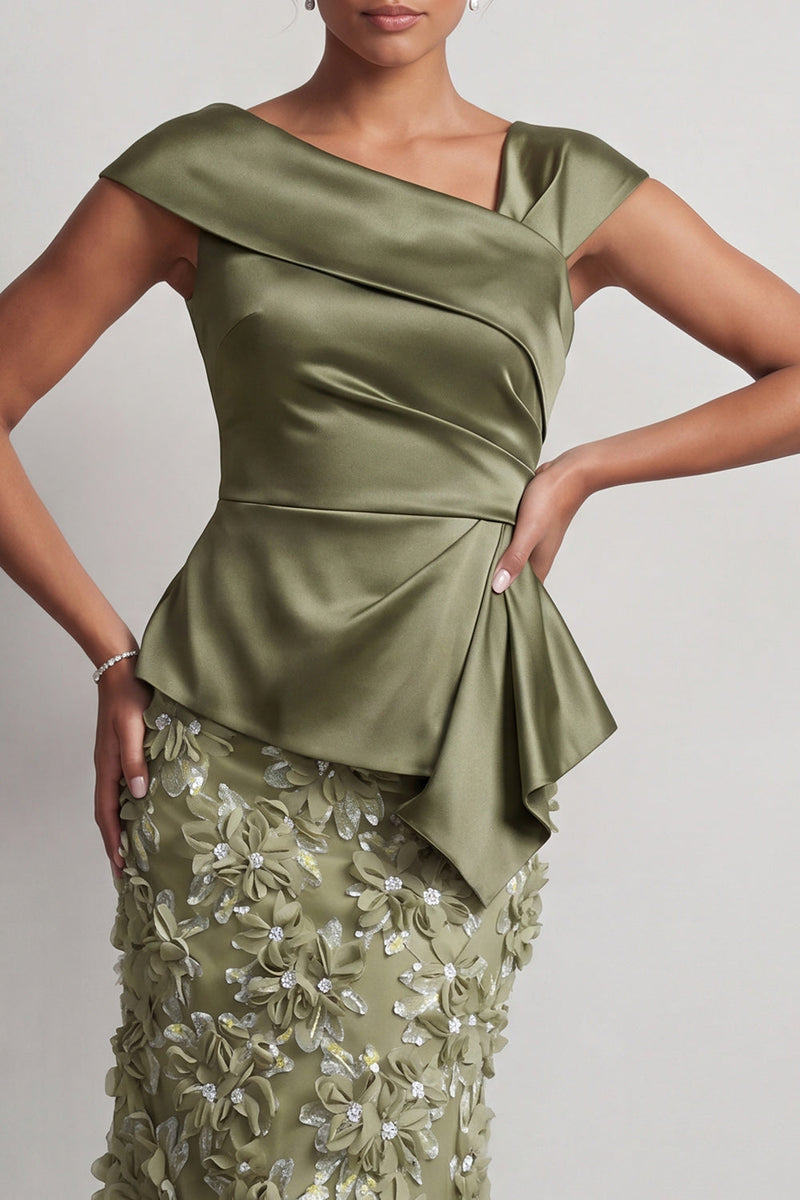 Load image into Gallery viewer, Sparkly Floral Blue Ruched Beaded Mermaid Long Mother of the Bride Dress