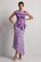 Load image into Gallery viewer, Sparkly Floral Blue Ruched Beaded Mermaid Long Mother of the Bride Dress