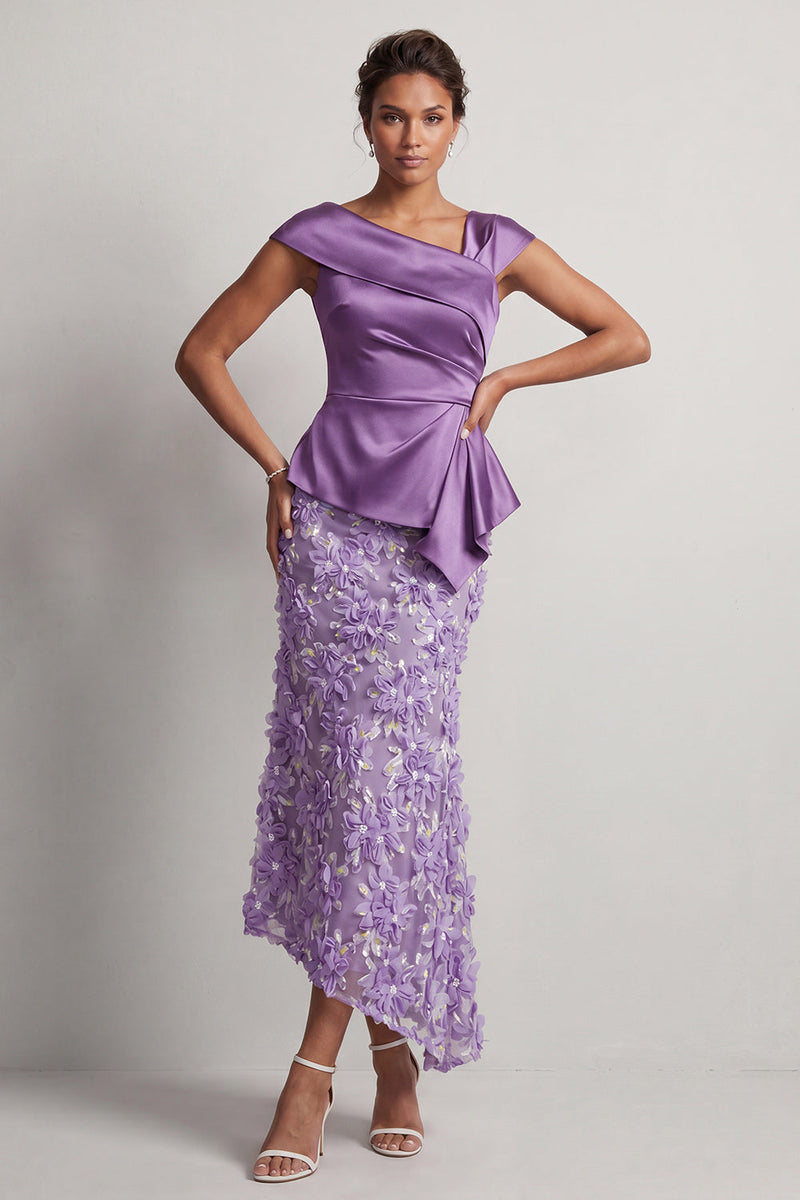 Load image into Gallery viewer, Sparkly Floral Blue Ruched Beaded Mermaid Long Mother of the Bride Dress