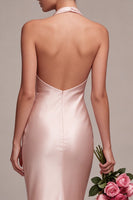 Load image into Gallery viewer, Dark Pink Satin Halter Mermaid Maxi Wedding Guest Dress with Bow