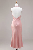 Load image into Gallery viewer, Dark Pink Satin Halter Mermaid Maxi Wedding Guest Dress with Bow