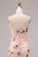 Load image into Gallery viewer, Floral Pink Cowl Neck Pencil Midi Wedding Guest Dress