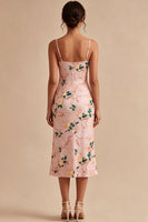 Load image into Gallery viewer, Floral Pink Cowl Neck Pencil Midi Wedding Guest Dress