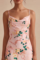Load image into Gallery viewer, Floral Pink Cowl Neck Pencil Midi Wedding Guest Dress