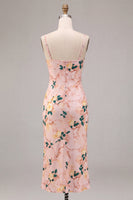 Load image into Gallery viewer, Floral Pink Cowl Neck Pencil Midi Wedding Guest Dress