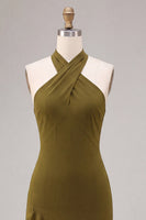 Load image into Gallery viewer, Olive Chiffon Ruffled Halter High-Low Wedding Guest Dress