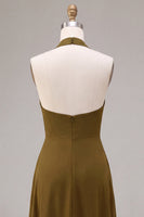 Load image into Gallery viewer, Olive Chiffon Ruffled Halter High-Low Wedding Guest Dress