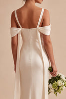 Load image into Gallery viewer, Light Champagne Satin Mermaid Long Wedding Guest Dress
