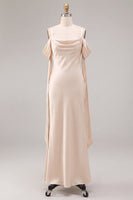 Load image into Gallery viewer, Light Champagne Satin Mermaid Long Wedding Guest Dress