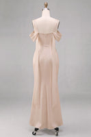 Load image into Gallery viewer, Light Champagne Satin Mermaid Long Wedding Guest Dress