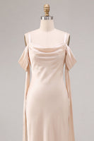 Load image into Gallery viewer, Light Champagne Satin Mermaid Long Wedding Guest Dress