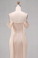 Load image into Gallery viewer, Light Champagne Satin Mermaid Long Wedding Guest Dress