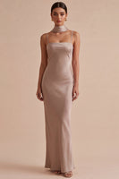 Load image into Gallery viewer, Dusty Rose Satin Mermaid Long Wedding Guest Dress with Neck Scarf