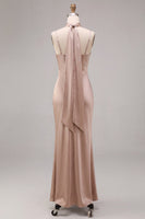 Load image into Gallery viewer, Dusty Rose Satin Mermaid Long Wedding Guest Dress with Neck Scarf