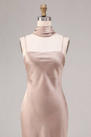 Load image into Gallery viewer, Dusty Rose Satin Mermaid Long Wedding Guest Dress with Neck Scarf
