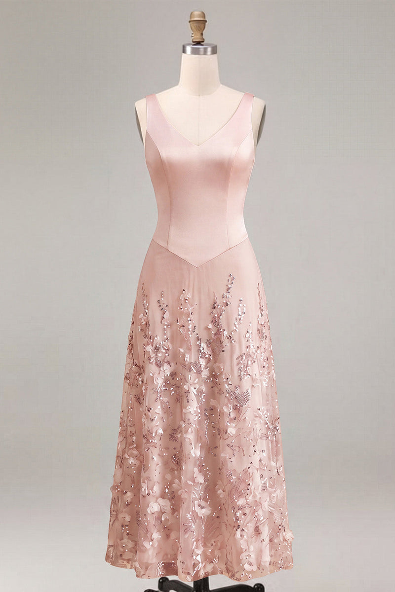 Load image into Gallery viewer, Sparkly Floral Pink Beaded A-Line Maxi Wedding Guest Dress