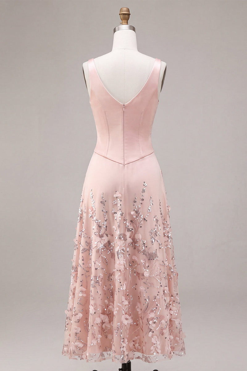 Load image into Gallery viewer, Sparkly Floral Pink Beaded A-Line Maxi Wedding Guest Dress
