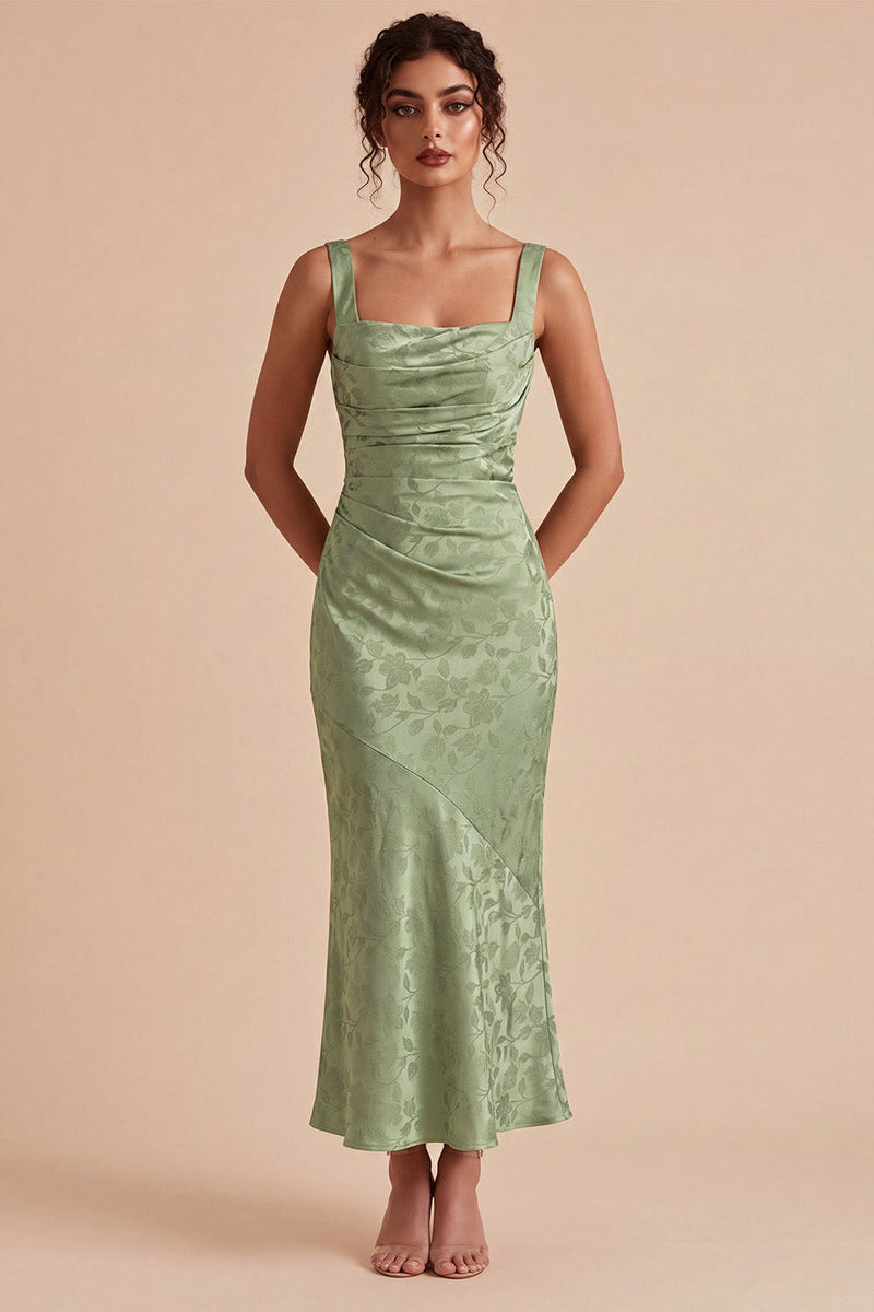 Load image into Gallery viewer, Floral Light Green Ruched Mermaid Maxi Wedding Guest Dress