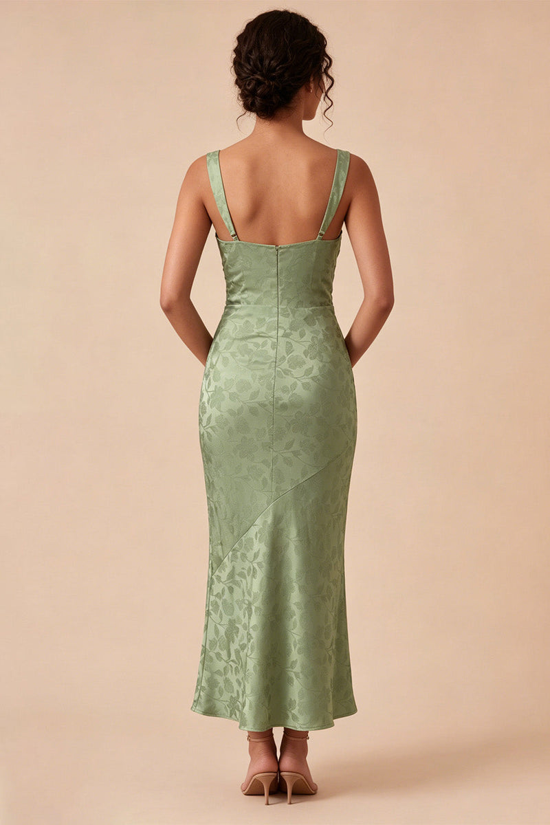 Load image into Gallery viewer, Floral Light Green Ruched Mermaid Maxi Wedding Guest Dress