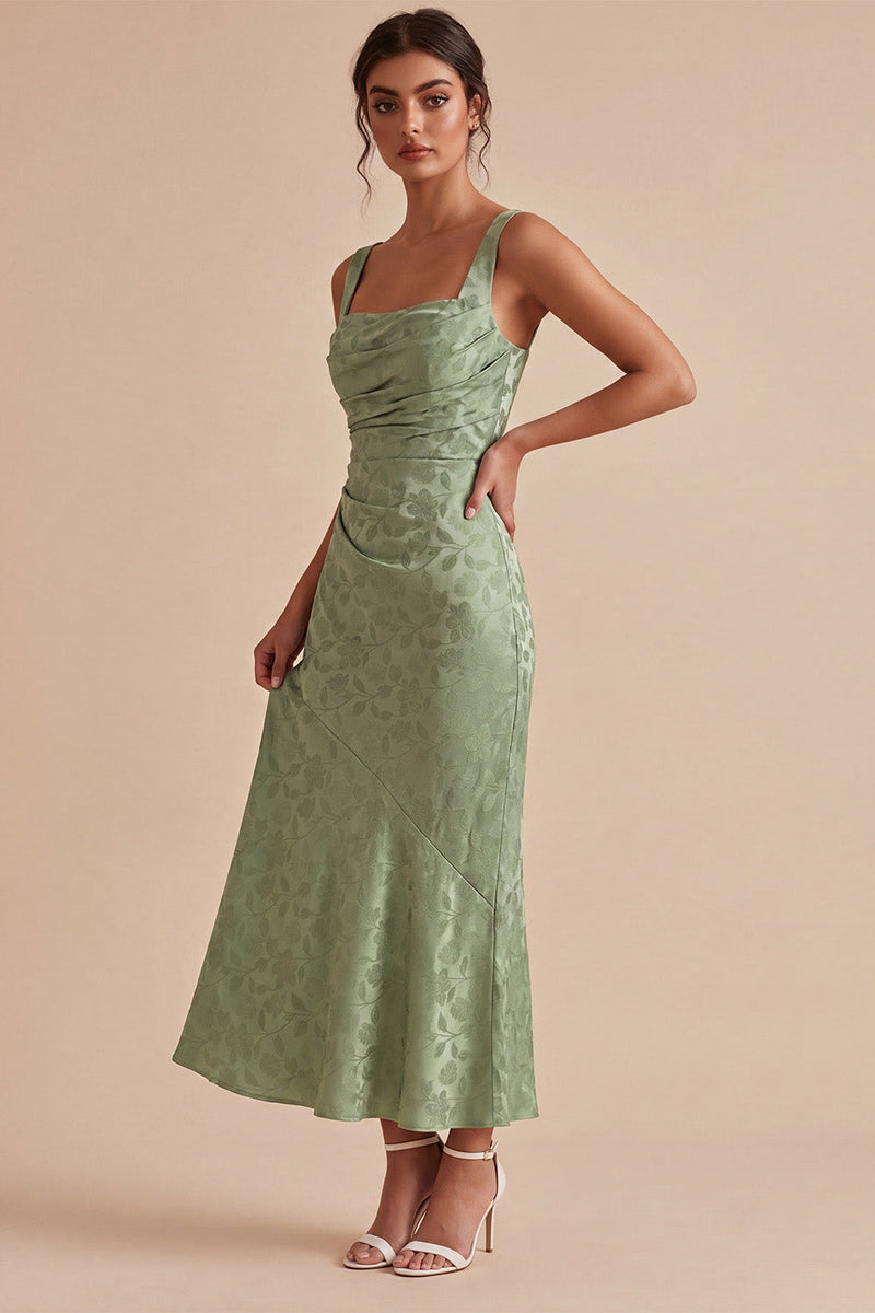 Load image into Gallery viewer, Floral Light Green Ruched Mermaid Maxi Wedding Guest Dress