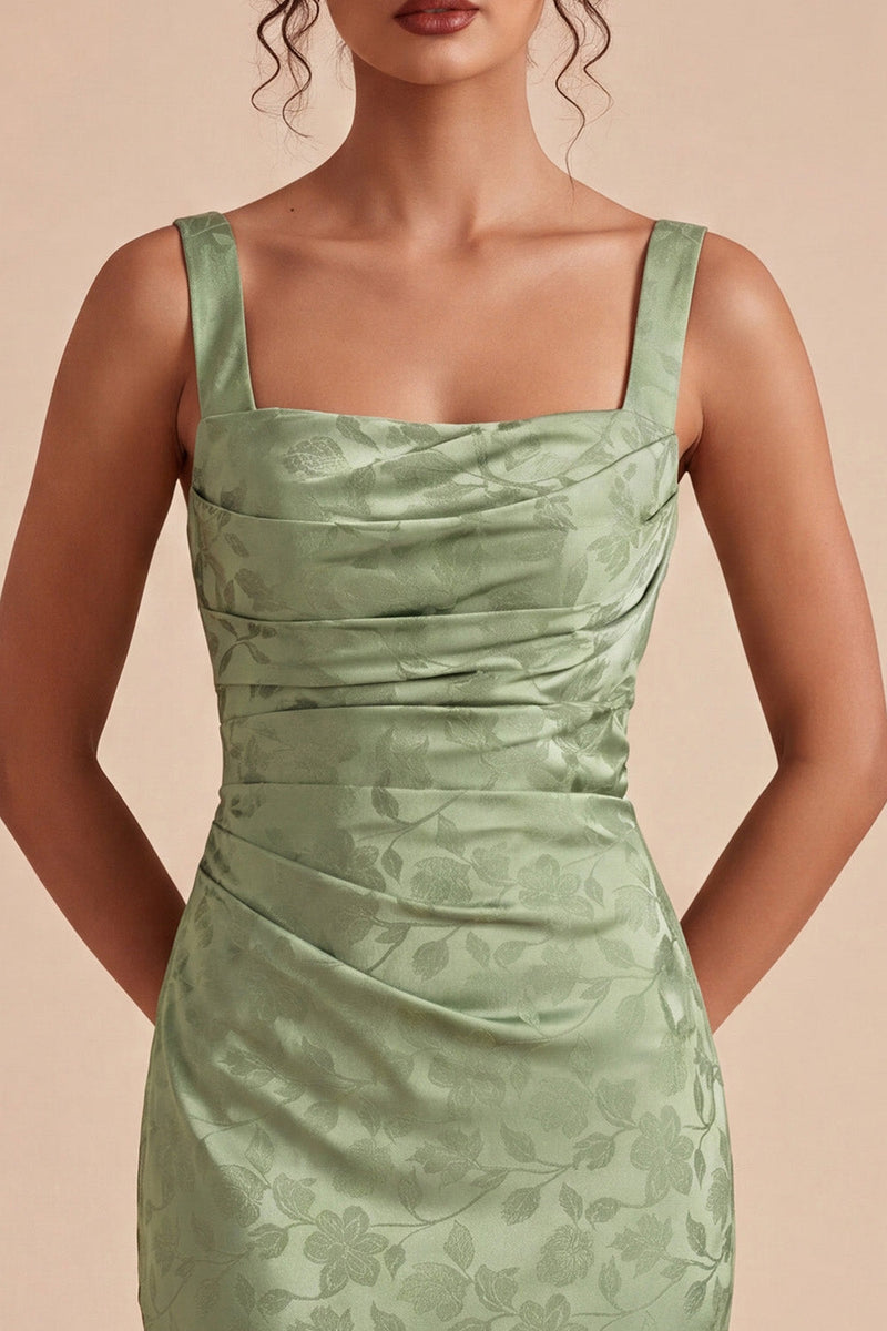 Load image into Gallery viewer, Floral Light Green Ruched Mermaid Maxi Wedding Guest Dress
