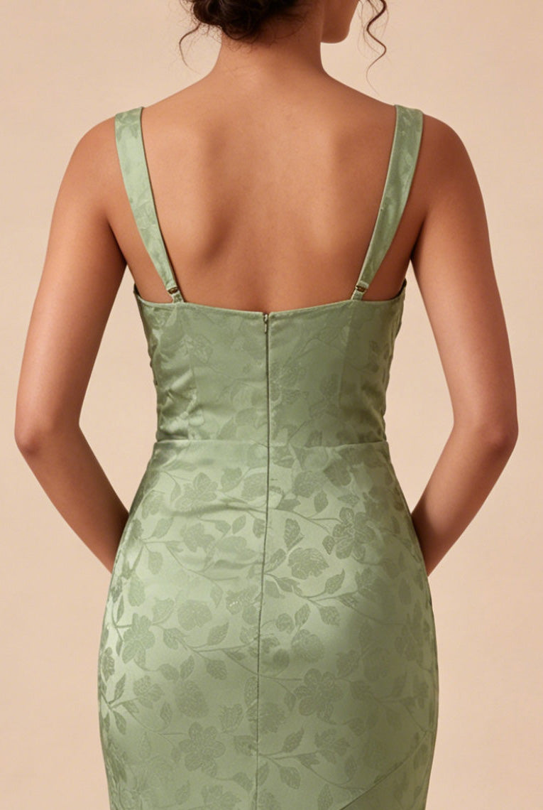 Load image into Gallery viewer, Floral Light Green Ruched Mermaid Maxi Wedding Guest Dress