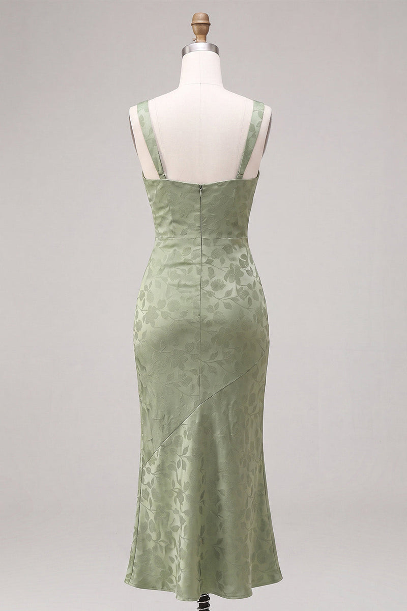 Load image into Gallery viewer, Floral Light Green Ruched Mermaid Maxi Wedding Guest Dress